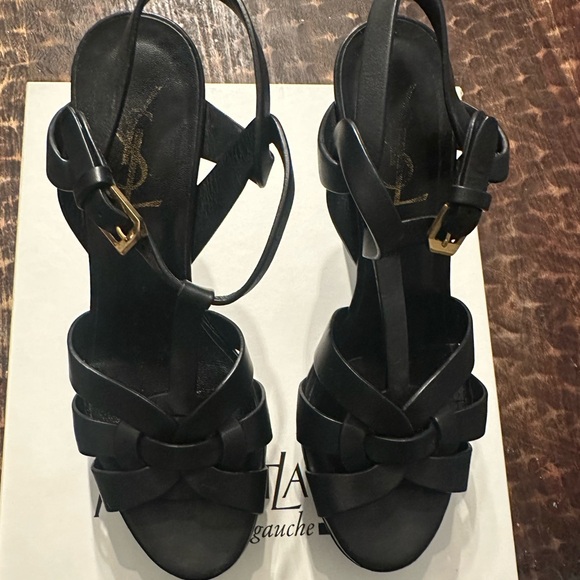 Yves Saint Laurent Black Strappy Sandals - Picture 1 of 11